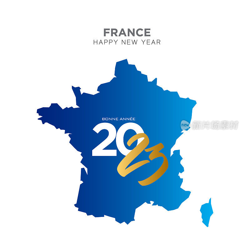 法国地图新年概念设计。2023新年好概念广告，横幅，传单和传单。矢量插图。