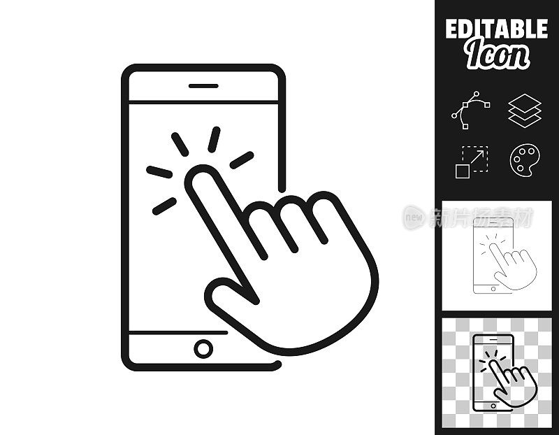 用手触摸智能手机。图标设计。轻松地编辑