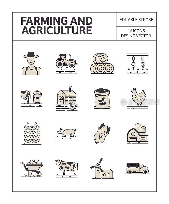 农场和农业图标集简单的外观和丰富多彩的设计。
