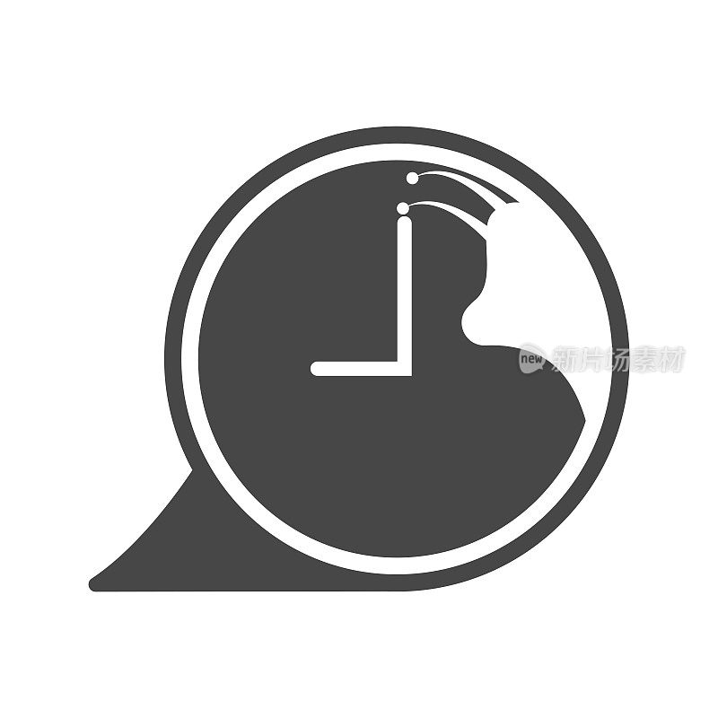 时钟与蜗牛剪影图标，后期插图。