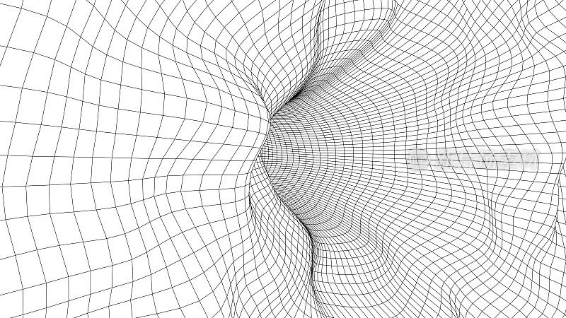 曲线线框抽象隧道。三维矢量虫洞与网格结构。漩涡。矢量透视网格。