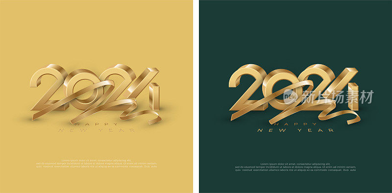 三维现实数字矢量3034快乐的新年庆祝活动。最新的奢华设计。高级设计2024日历，海报，模板或海报设计。