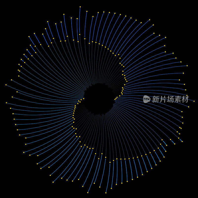 不均匀的漩涡图案，由黄色末端的弯曲线条组成