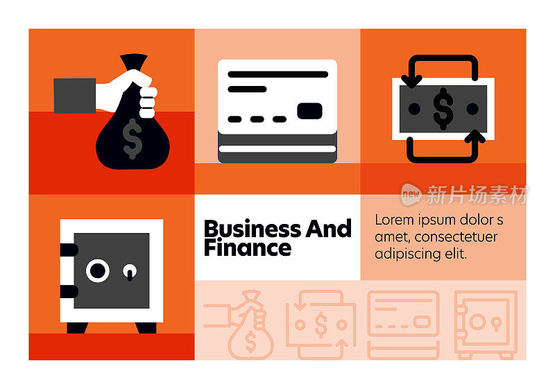 商业和金融线图标集和横幅设计。