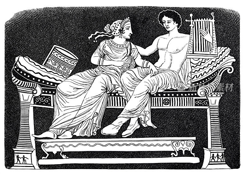 古希腊夫妇的沙发或床