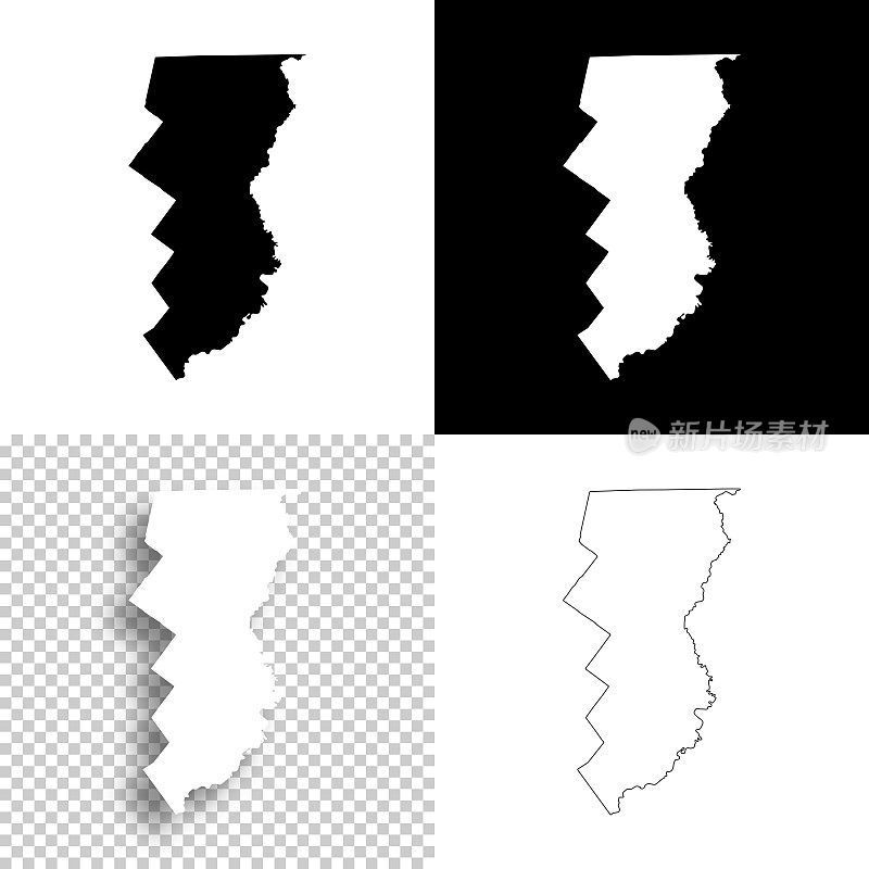 埃塞克斯县，佛蒙特州。设计地图。空白，白色和黑色背景