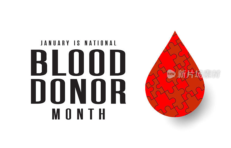 全国献血者月卡片，横幅，一月。向量