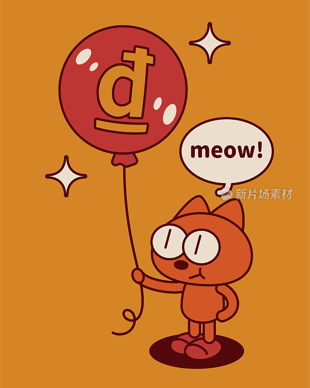 一只古怪可爱的小猫抓着向上飞的钱气球