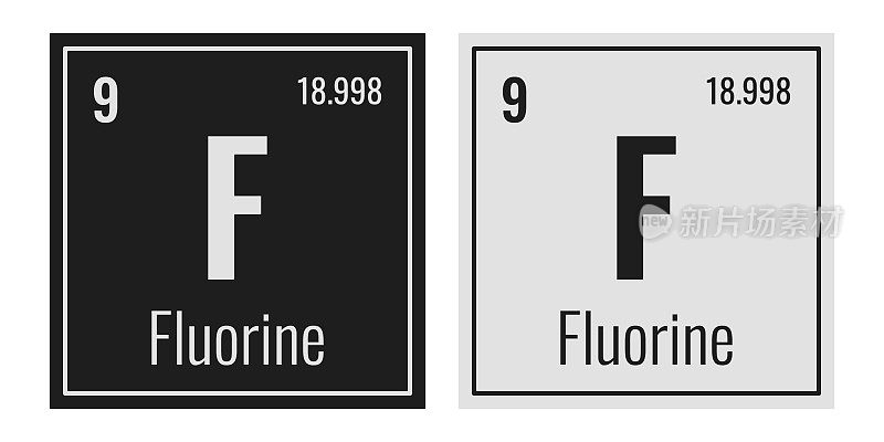 氟的象征。元素周期表中的化学元素。矢量插图隔离在白色背景上。玻璃的迹象。