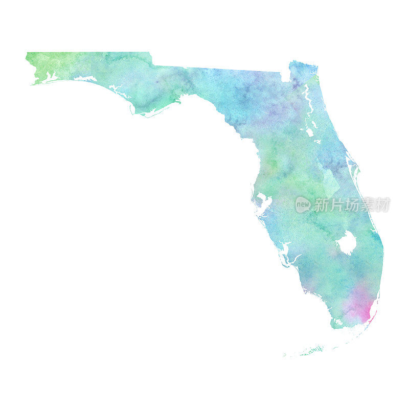 凉爽的蜡笔佛罗里达栅格水彩地图插图