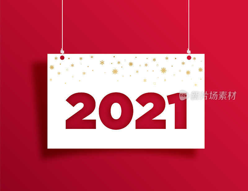 2021新年。矢量插图现实悬挂空广告模型。空白白色标志。股票插图