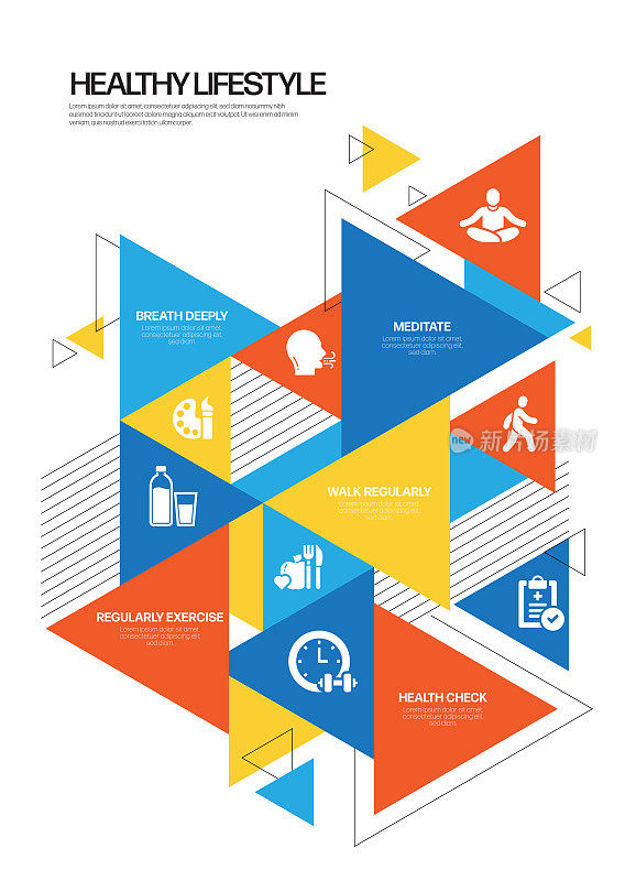健康生活方式相关的现代线条风格矢量插图