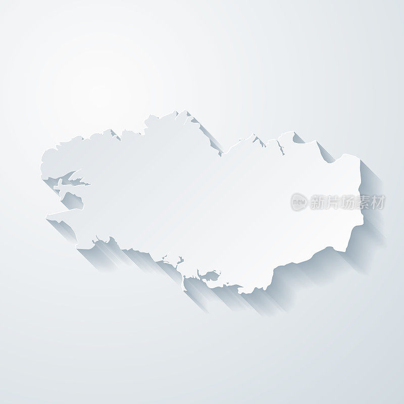 布列塔尼地图与剪纸的空白背景效果