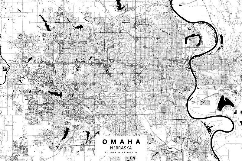 奥马哈，内布拉斯加州，美国矢量地图