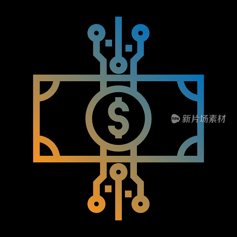 金融科技线图标，轮廓向量符号