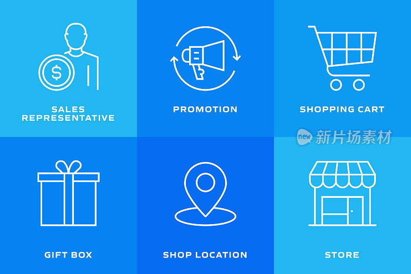 购物和零售相关的线路图标。向量符号说明。