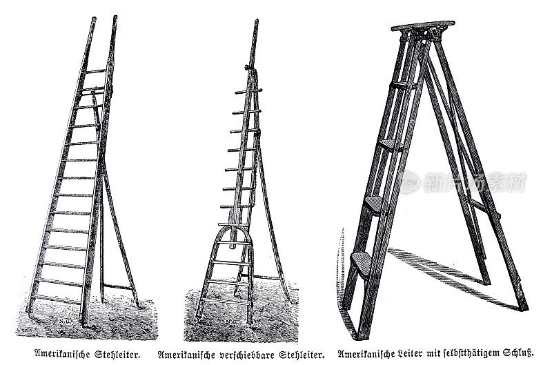 三个白色背景的美国花园梯子
