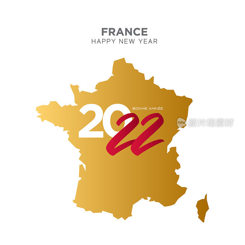 法国地图新年概念设计。2022年新年快乐概念广告，横幅，传单和传单。矢量插图。