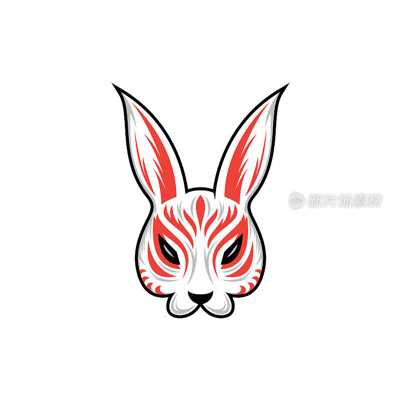 Kitsune兔子，兔子面具图标股票插图，矢量插图
面具-伪装，日本文化，神，恶魔-虚构的人物，艺妓