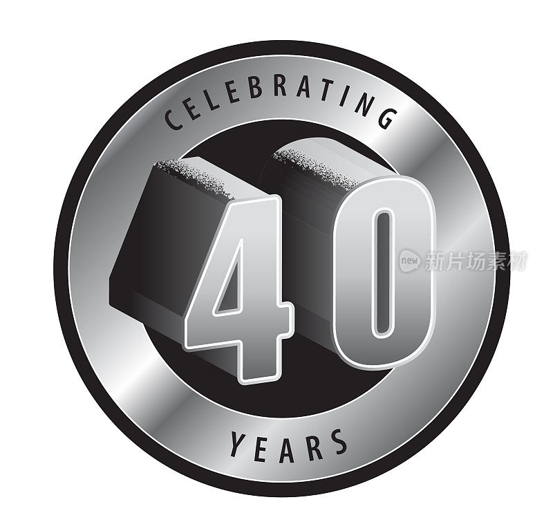 复古的40周年纪念标签设计在银色和黑色的颜色