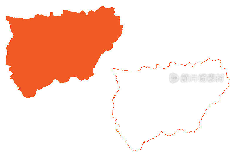 哈恩省(西班牙王国，安达卢西亚自治社区)地图矢量插图，涂鸦速写哈恩地图