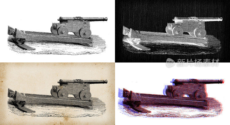 科学发现的古董插图:战争武器和爆炸物