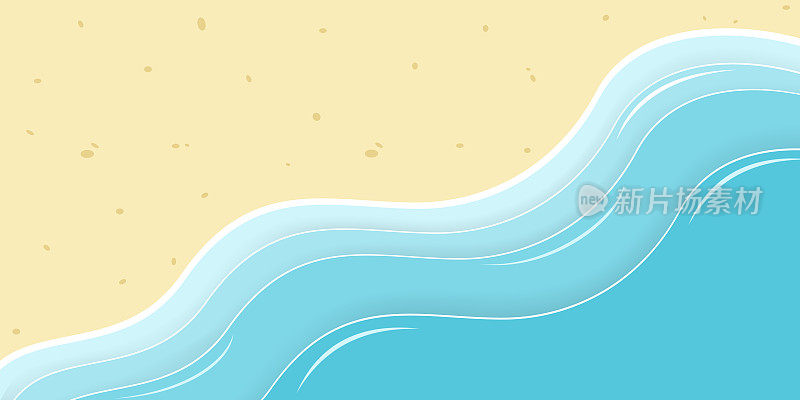 向量夏天背景。黄沙碧海。清晰的海岸和海浪的背景。剪纸效果的沙滩插图。