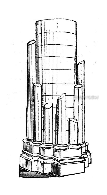 古董插图:圆柱，巴黎大教堂
