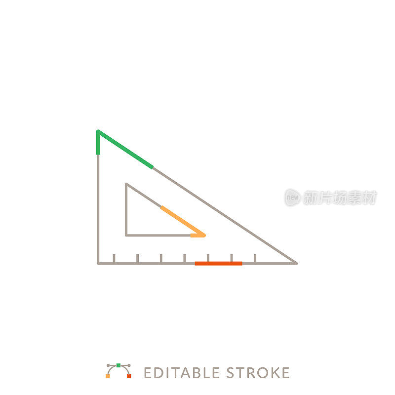 三角形标尺多色线图标与可编辑的笔触