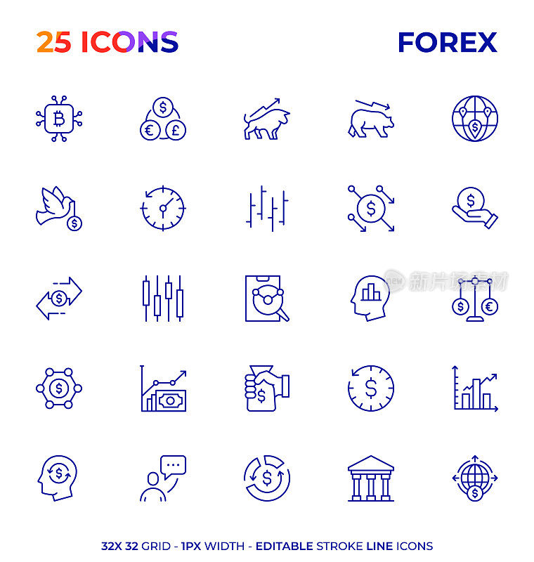 Forex可编辑笔触线图标系列