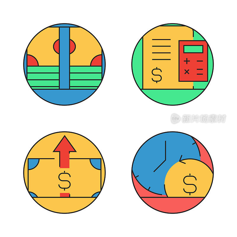 金钱相关的平线图标。向量符号说明。