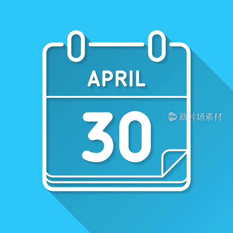 4月30日。图标在蓝色背景-平面设计与长阴影