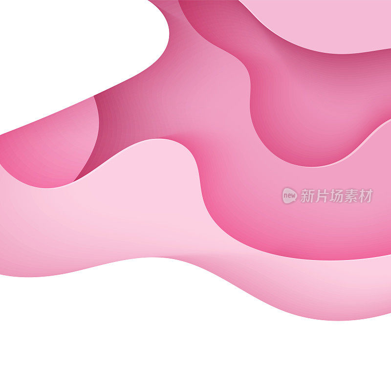剪纸背景与波浪和洞。粉红色的3d抽象背景与光滑的波浪层。女性乳腺癌的概念。方形海报模板玫瑰颜色。女性矢量卡插图