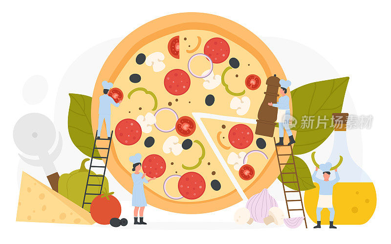 意大利快餐店或咖啡厅的披萨菜单，小厨师供应大披萨