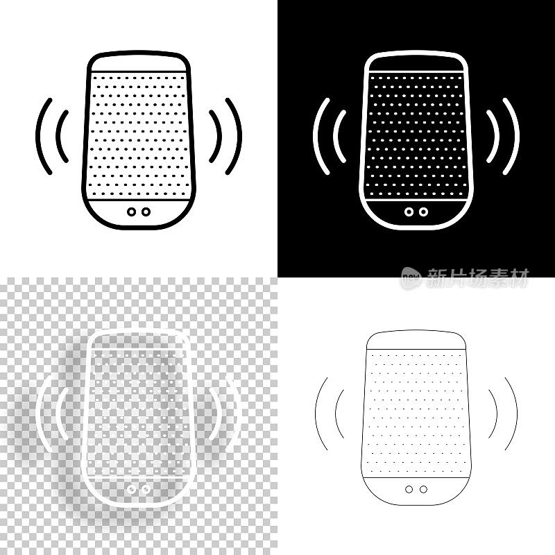 智能音箱-语音助手。图标设计。空白,白色和黑色背景-线图标