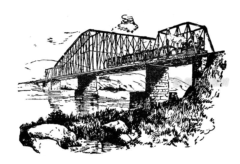 美国，新泽西地标和公司的古董插图:亚瑟-基尔桥