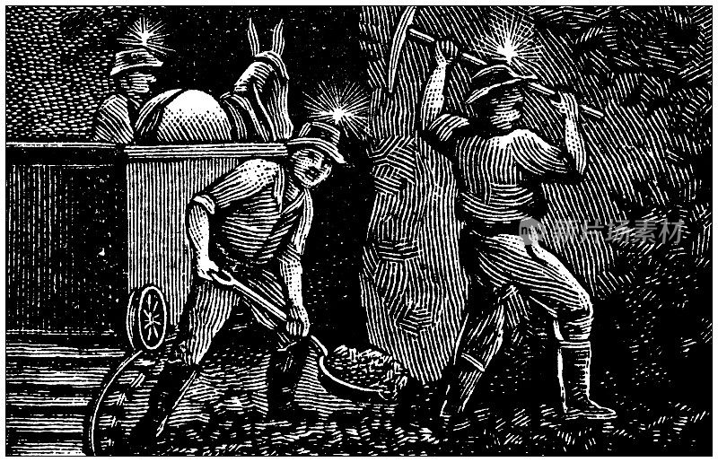 美国，宾夕法尼亚地标和公司的古董插图:矿工
