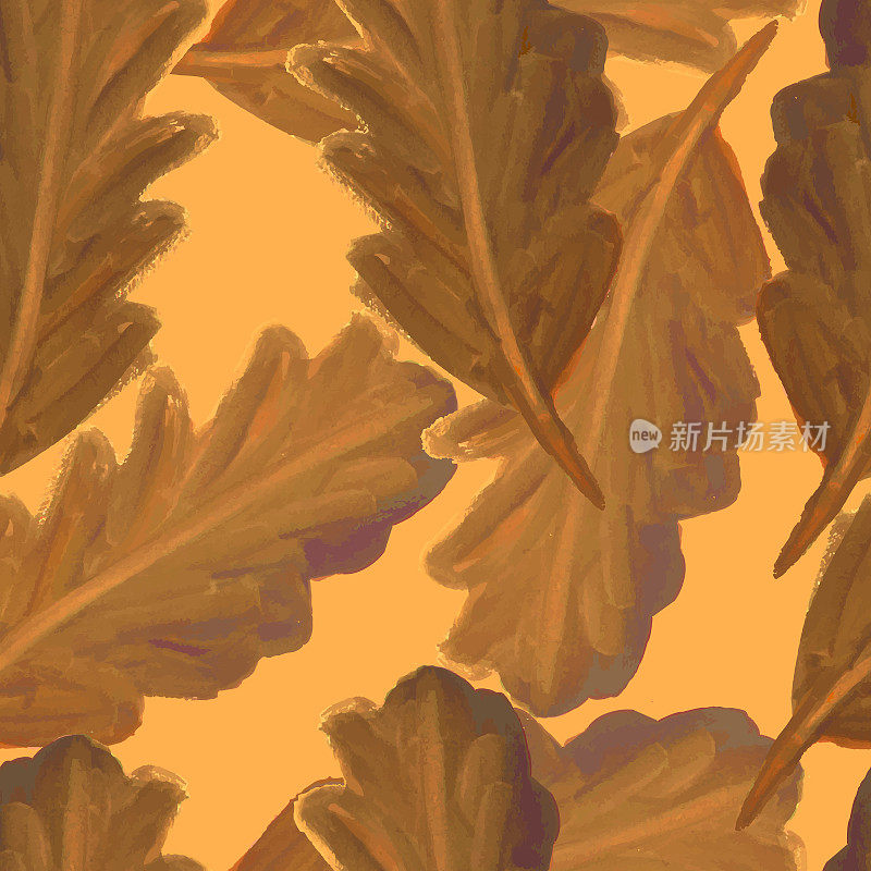 季节性秋季大水彩橡树叶矢量无缝图案