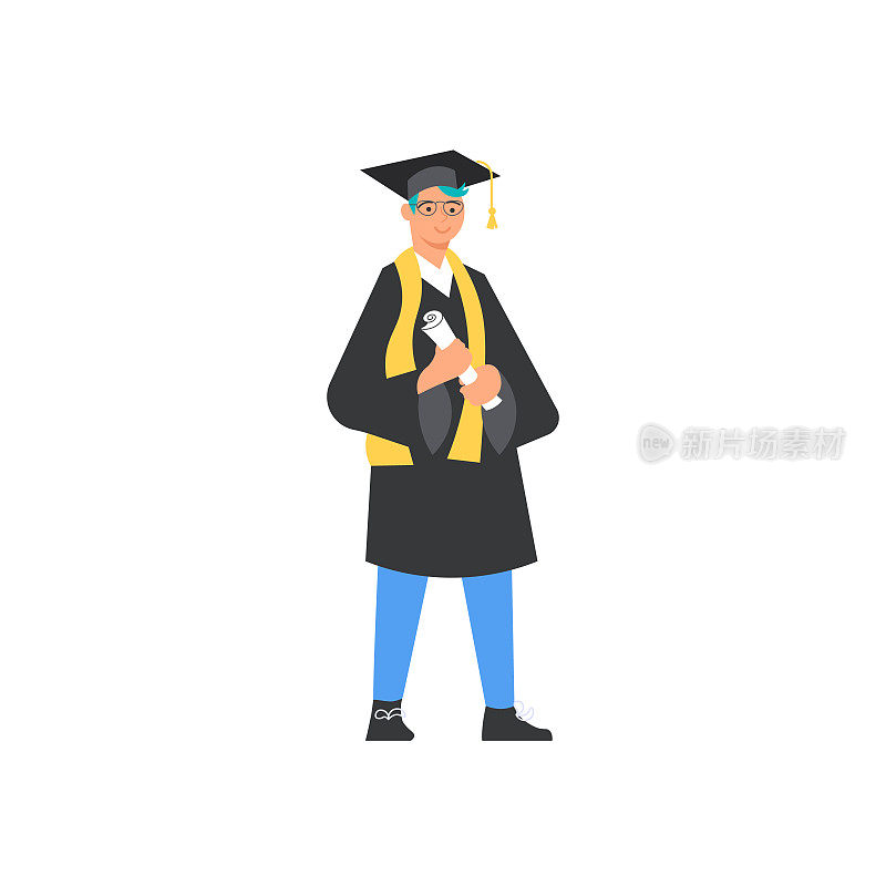 穿着学士服，头戴方帽的毕业生