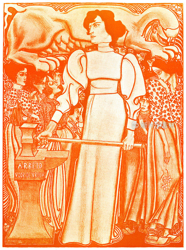 妇女争取劳工权利的新艺术插画1898年