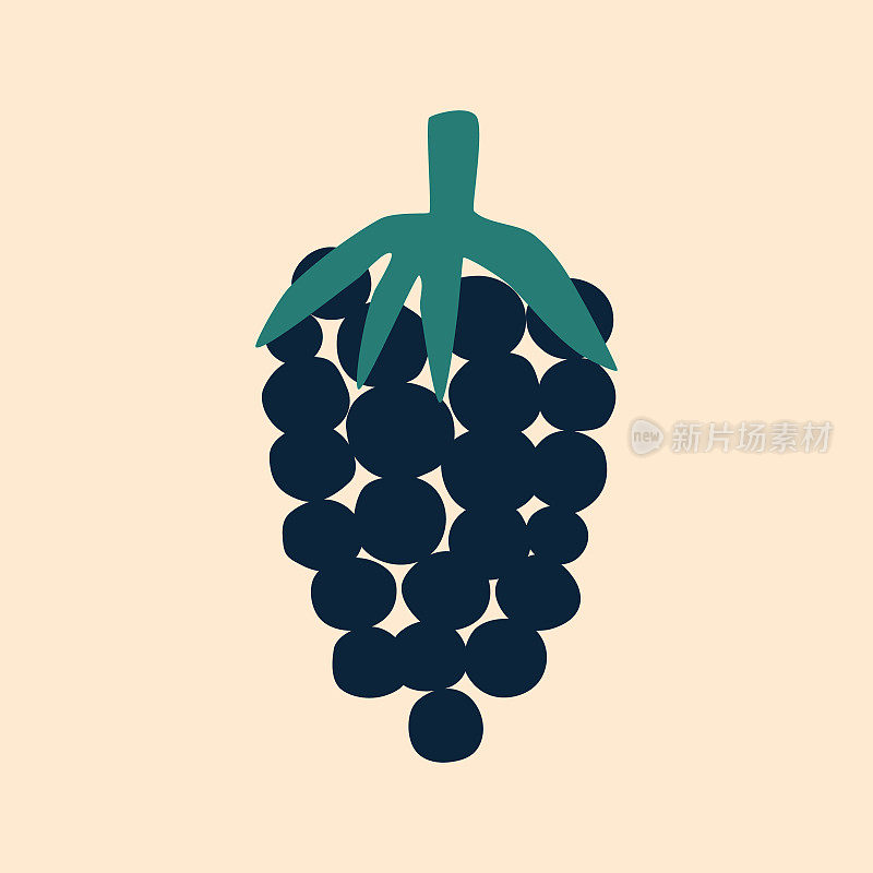 一串葡萄手绘矢量插图。孤立抽象的葡萄藤在平面风格的葡萄酒标志或图标。