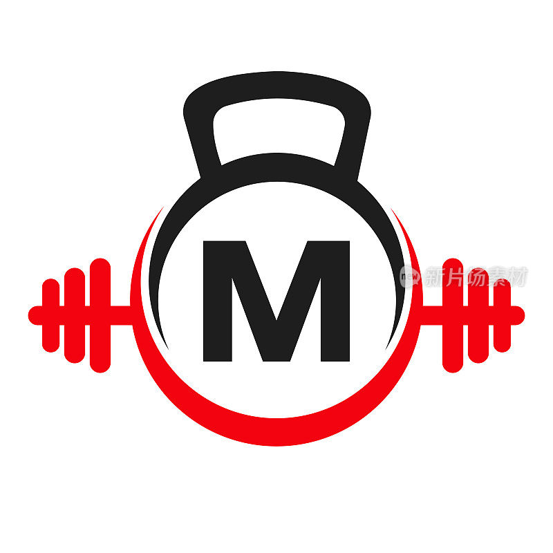 字母M健身标志设计。运动健身房标志图标设计矢量模板