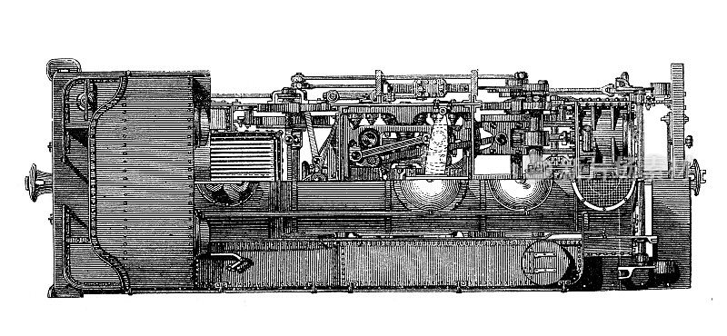 古董插图，应用力学:蒸汽动力机车和车辆