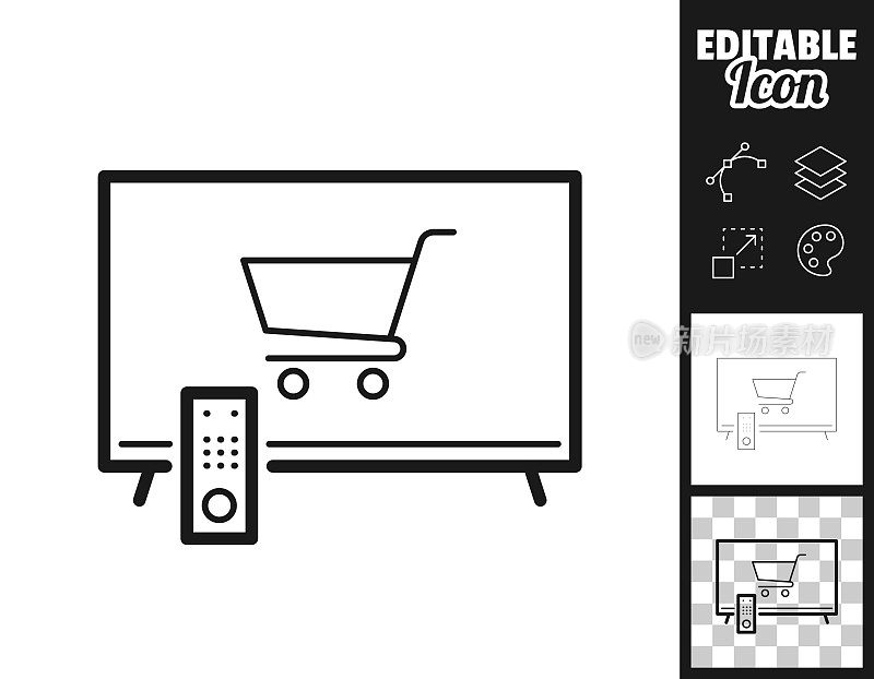 用电视网购。图标设计。轻松地编辑