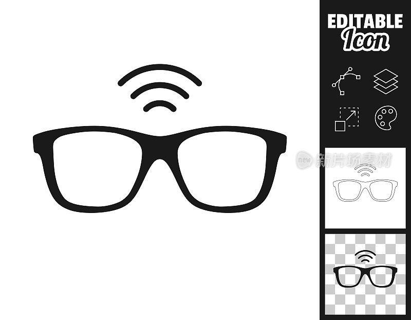 智能眼镜。图标设计。轻松地编辑
