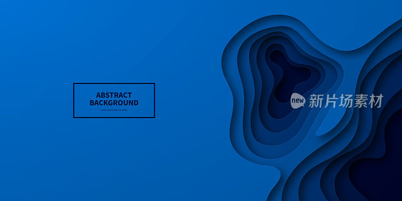 剪纸背景-蓝色抽象波浪形状-新潮的3D设计