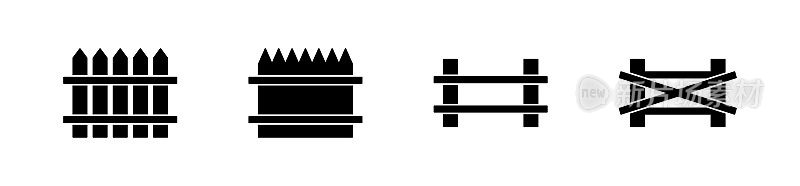 栅栏图标。黑色木质屏障标志。矢量信号。