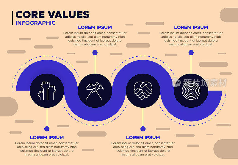 核心价值观信息图表模板-公司文化，商业道德旗帜