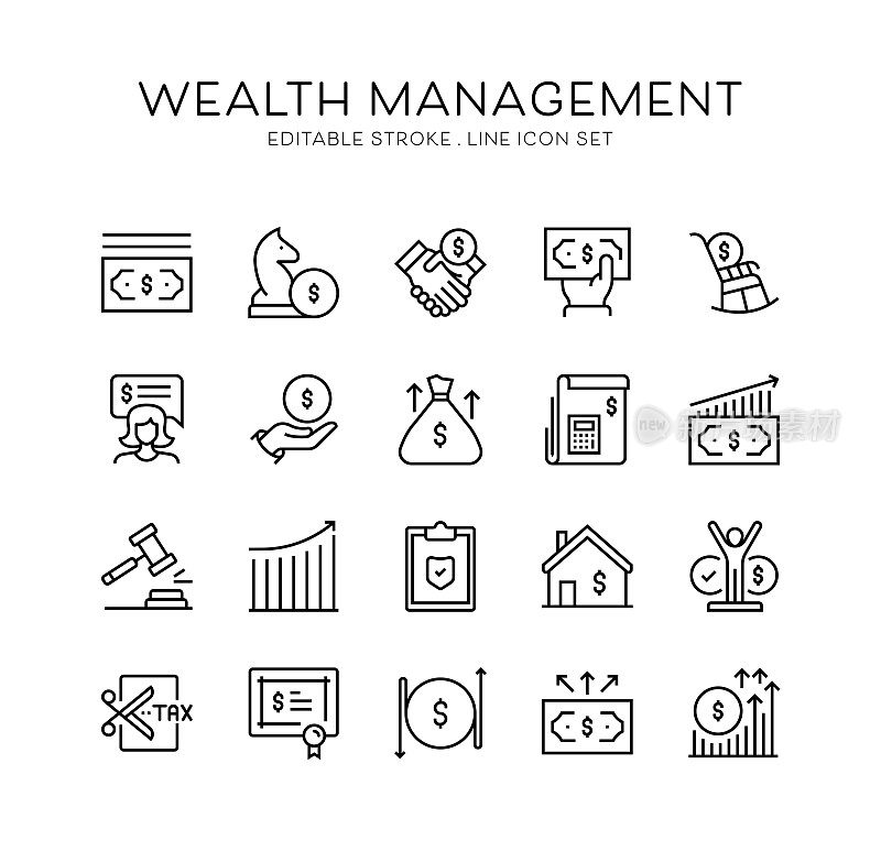 财富管理,战略,金钱,法律,利润图标