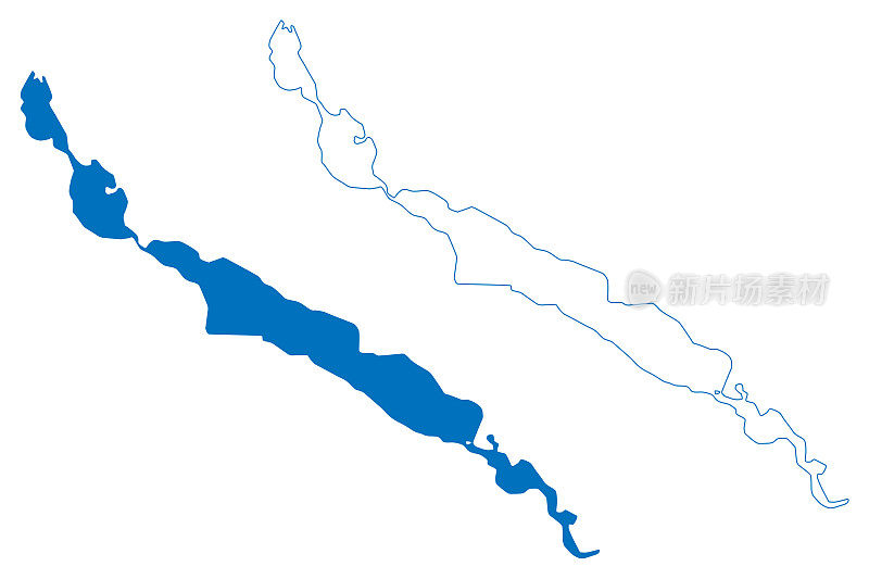 格莱泽湖(加拿大、美国、北美、美国、圣弗朗西斯河)地图矢量插图，潦草素描格莱泽地图